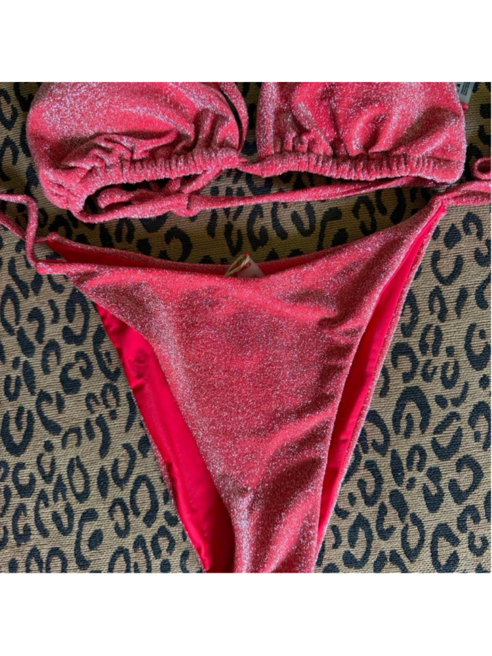 NWT Berlook Red Lurex Halter Triangle Bikini Top and Tie Bottoms - Picture 3 of 8